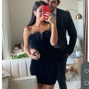 Revolve Erika Feather Trim Mini Dress in Hot Pink ($78)